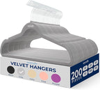 SereneLife 200-Pack Velvet Hangers – Space-Saving Non-Slip Gray Clothes Hangers with 360° Swivel Hooks, Heavy Duty Ultra-Thin Design for Coats, Shirts, Dresses & More – Durable & Lightweight