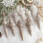 Yunlly 18 Pcs Neutral Christmas Ornaments Textured Christmas Tree Decor with Hanging Loop Modern Brown Hanging Finial Ornaments Shatterproof Home Decor for Xmas Vintage Rustic Farmhouse (Modern Color)