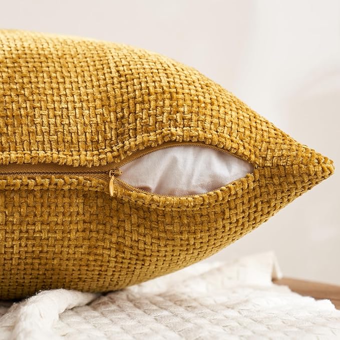 MIULEE Pack of 4 Couch Throw Pillow Covers 18x18 Inch Neutral Gold/Brown Soft Decorative Chenille Pillow Covers Farmhouse Accent Cushion Covers for Boho Home Decor Sofa Bedroom Living Room