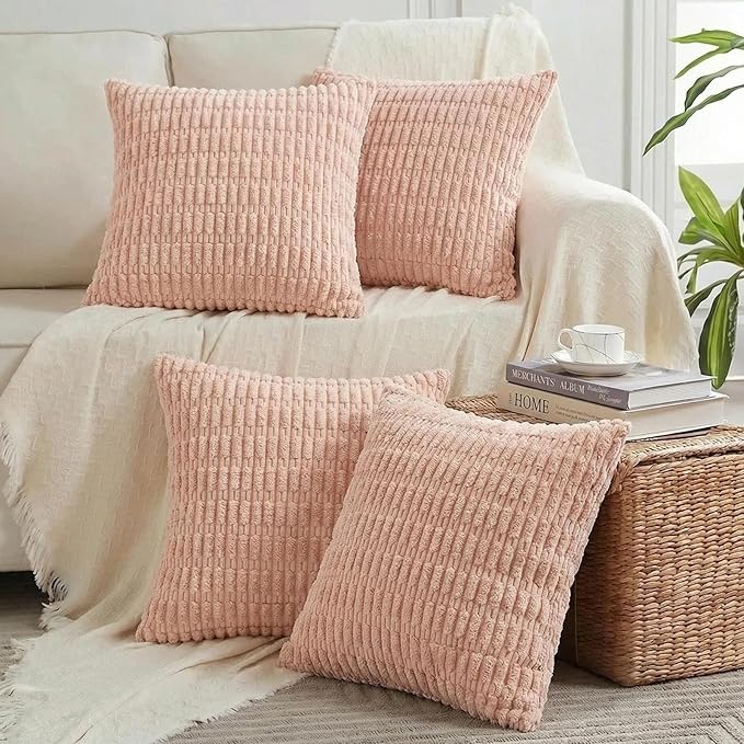 Fancy Homi 4 Packs Decorative Throw Pillow Covers for Living Room Couch Bed, Modern Farmhouse Boho Home Décor Accent Cushion Case, 22" x 22", Blush Pink