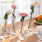 NUPTIO Glass Bud Vases Centerpiece: 12 Pcs Small Flower Vase for Wedding in Bulk - Cute Clear Ribbed Vase for Party Events Home Table Decor