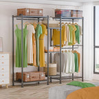 LEHOM G6M Heavy Duty Clothes Rack for Hanging Clothes, Portable Garment Rack Compact Size Closet Organizer, Freestanding Metal Clothing Rack Wardrobe Closet with Storage Shelves for Bedroom(Medium)