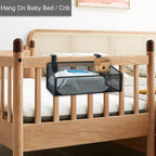 Bedside Caddy Hanging Storage Basket Beside Shelf Metal Organizer for Collage Dorm Bunk Bed,Hospital Bed,Baby Bed - Bedroom Essentials for Magazine,Remote Control,Phone,Drinks (Black)