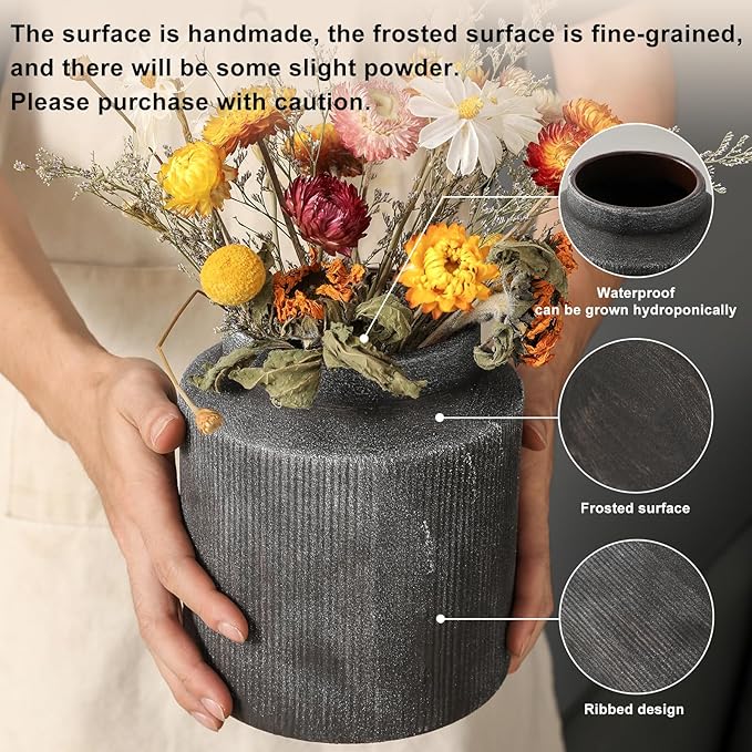 Farmhouse Vase for Home Decor, Vintage Rustic Terracotta Flower Vase Suitable for Home Decor, Living Room, Shelf, Dining Table. 7IN（Frosted Dark Blue） ZSHLXM