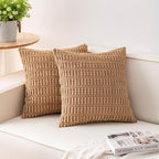 Aegero Pack of 2 Corduroy Decorative Throw Pillow Covers 20x20 InchSoft Striped Pillow Covers Modern Farmhouse Home Decor for Sofa Living Room Couch Bed（Coffee）