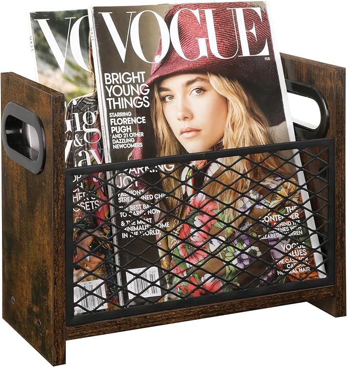 YINMIT Magazine Holder, Magazine Rack for Desktop and Home Office, Farmhouse File Storage Basket for Letters, Magazines, Books, Newspapers (Small)