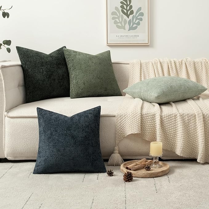 MIULEE Pack of 4 Couch Throw Pillow Covers 18x18 Inch Green Forest Soft Decorative Chenille Pillow Covers Farmhouse Accent Cushion Covers for Boho Home Decor Spring Sofa Bedroom Living Room