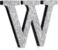 Qunclay 5.7" Silver Crystal Diamond Bling Letters Crushed Diamond Decoration Wooden Glitter Letter with Screw and Hooks Rhinestone Gift for Wedding Y2k Mcbling Bedroom Wall Decor (Letter W)
