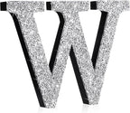 Qunclay 5.7" Silver Crystal Diamond Bling Letters Crushed Diamond Decoration Wooden Glitter Letter with Screw and Hooks Rhinestone Gift for Wedding Y2k Mcbling Bedroom Wall Decor (Letter W)