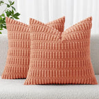 MIULEE Pack of 2 Corduroy Decorative Throw Pillow Covers 20x20 Inch Soft Boho Striped Pillow Covers Modern Farmhouse Home Decor for Summer Sofa Living Room Couch Bed Coral