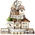 Mifoci 16 Pcs Dog Tiered Tray Decor Cute Dog Signs Home Decor Wooden Woof Decorative Trays Farmhouse Vintage Sweet Home Wooden Sign for Winter Kitchen Coffee Bar Decoration