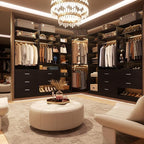 Corner Closet System with 12 Shelves, 39.2" Corner Closet Organizer System with 2 Hanging Rods, Versatile 6-Tier Walk-in Closets for Corner Space, Black (39.2" L x 39.2" W x 80" H)