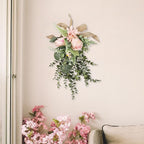 Artificial Flower Teardrop Swag Handmade from Silk Flowers and PP As A Decorative Flower Wreath Wall Ornament Garland Window Decoration for Various Us, Pink
