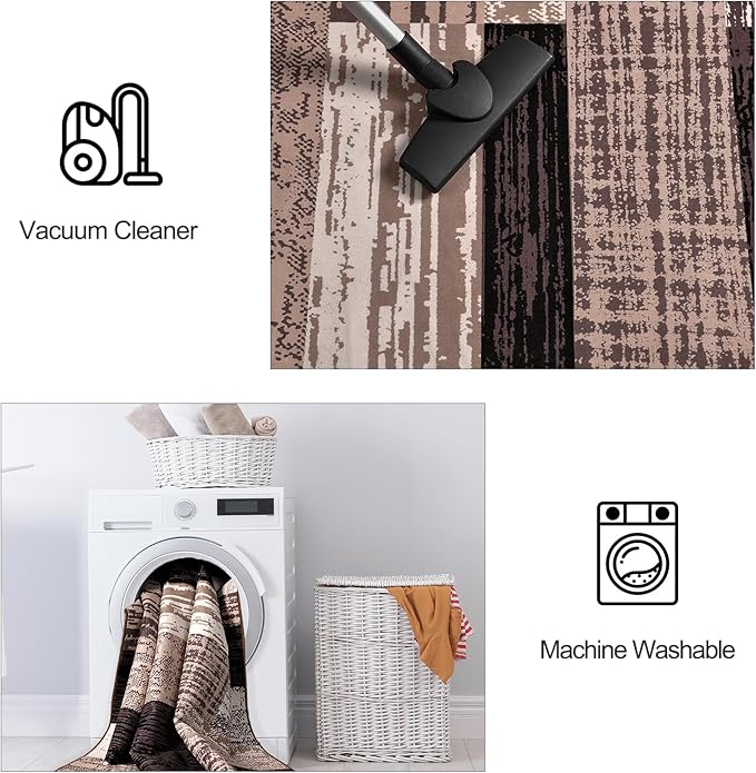 FlyDOIT Modern Geometric Patchwork Area Rug, 2x6 Chocolate Runner Rugs for Living Room, Rockwood Collection Indoor Rugs for Bedroom, Throw Carpet Floor Decor for Entryway Dining Room Office Nursery