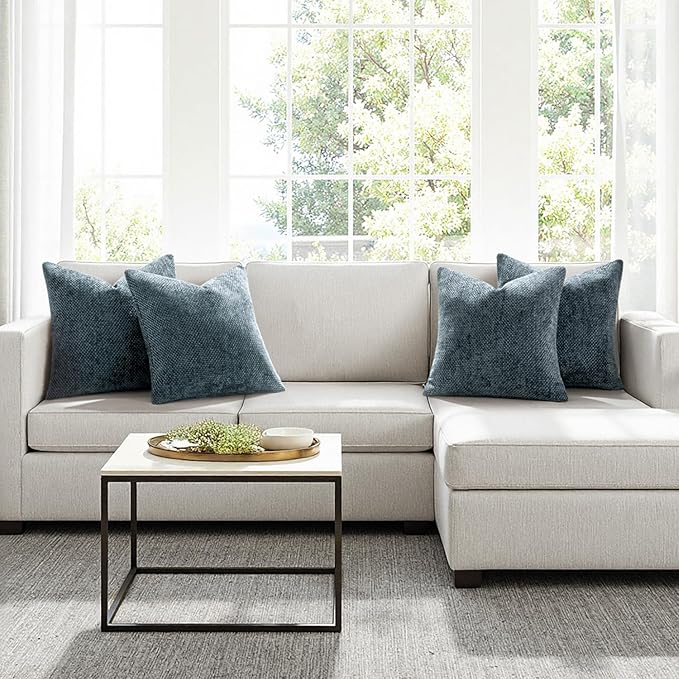 MIULEE Pack of 4 Couch Throw Pillow Covers 18x18 Inch Navy Blue Soft Decorative Chenille Pillow Covers Farmhouse Accent Cushion Covers for Boho Home Decor Sofa Bedroom Living Room