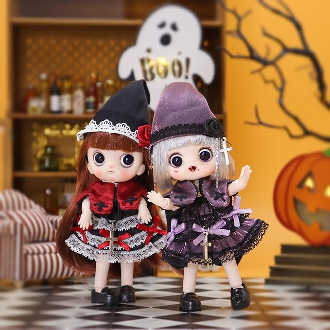 2pcs Collectible Dolls Gothic Figures Cute Birthday Gift for Girls,12 Points Articulated Anime Action Figures with Interchangeable Heads & Removable Clothes