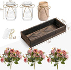 3 Pcs Mason Jar Centerpiece Table Decorations for Dining Table Decor Farmhouse Coffee Table Decor with Wood Tray and Led Light Table Centerpieces for Dining Room Kitchen Living Bathroom,Pink