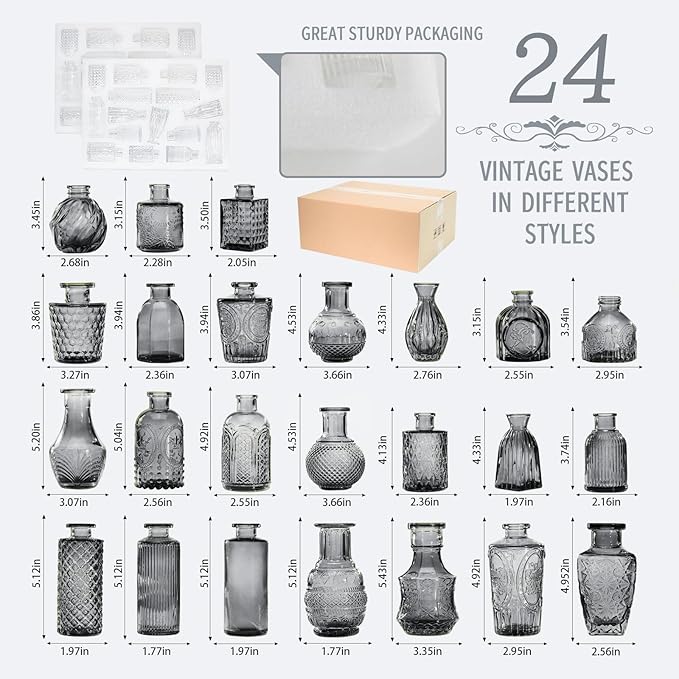 Mini Bud Vases As Wedding Centerpieces for Tables,Clear Bud Vases for Flowers,Small Flower Vases Suitable for Birthday Party,Anniversary,Wedding Reception,Baby Shower (Black, 24PCS)