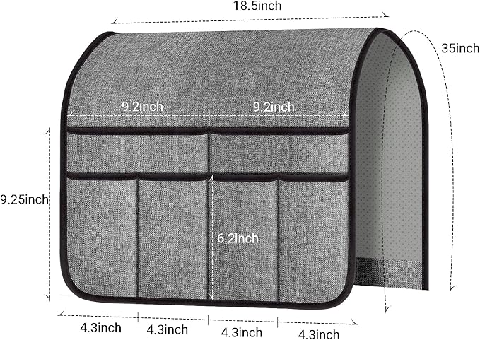Armchair Caddy & Remote Control Holder for Couch & Recliner | Non-Slip Armrest Organizer with 6 Pockets for TV Remote, Phone, Tablet, Magazine & More, 19 x 35 Inches, Gray