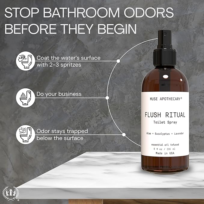 Muse Apothecary Flush Ritual - Aromatic & Refreshing Toilet Spray, Use Before You Go, 8 oz, Infused with Natural Essential Oils - Aloe + Eucalyptus + Lavender, 2 Pack