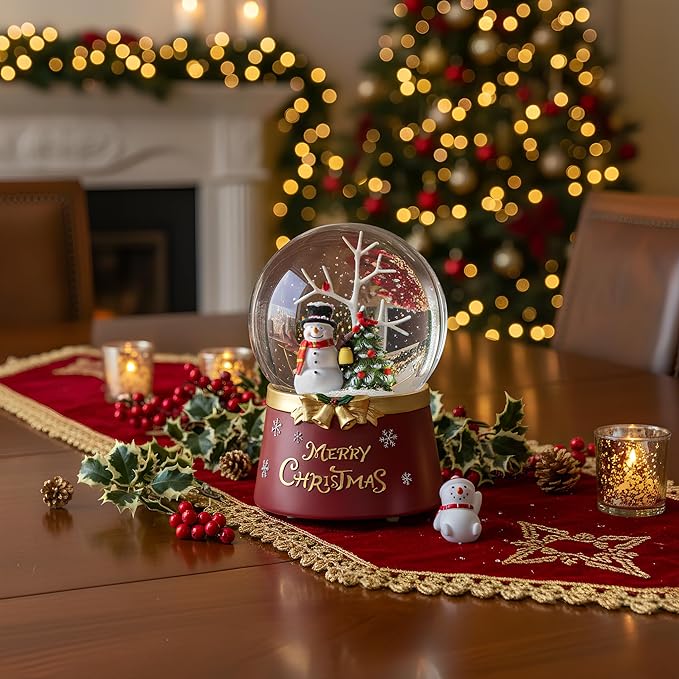 Christmas Snow Globe Lantern Water Glittering Snowman Crown with Music & Timer, USB Lined/Battery Operated Lighted Water Lantern for Christmas Festival Decoration Gifts