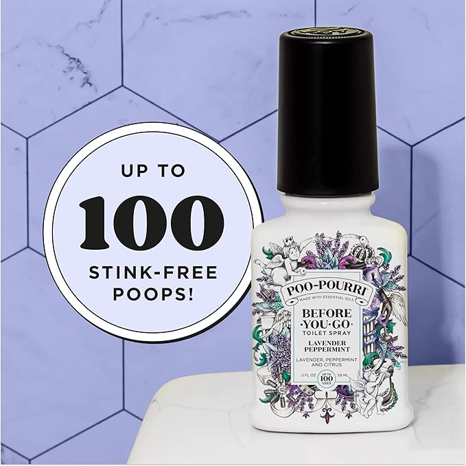 Poo-Pourri Before-You-Go Toilet Spray, Lavender Peppermint, 2 Fl Oz, Up to 100 Uses, Bathroom Odor Deodorizer, Plant-Based with Essential Oils for Home or Work, Travel Essentials, TSA Approved Size