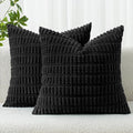MIULEE Pack of 2 Corduroy Decorative Throw Pillow Covers 16x16 Inch Soft Boho Striped Pillow Covers Modern Farmhouse Home Decor for Halloween Sofa Living Room Couch Bed Black