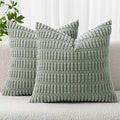 MIULEE Pack of 2 Spring Corduroy Decorative Euro Sham Throw Pillow Covers 22x22 Inch Soft Boho Striped Pillow Covers Modern Farmhouse Home Decor for Summer Sofa Living Room Couch Bed Greyish Green
