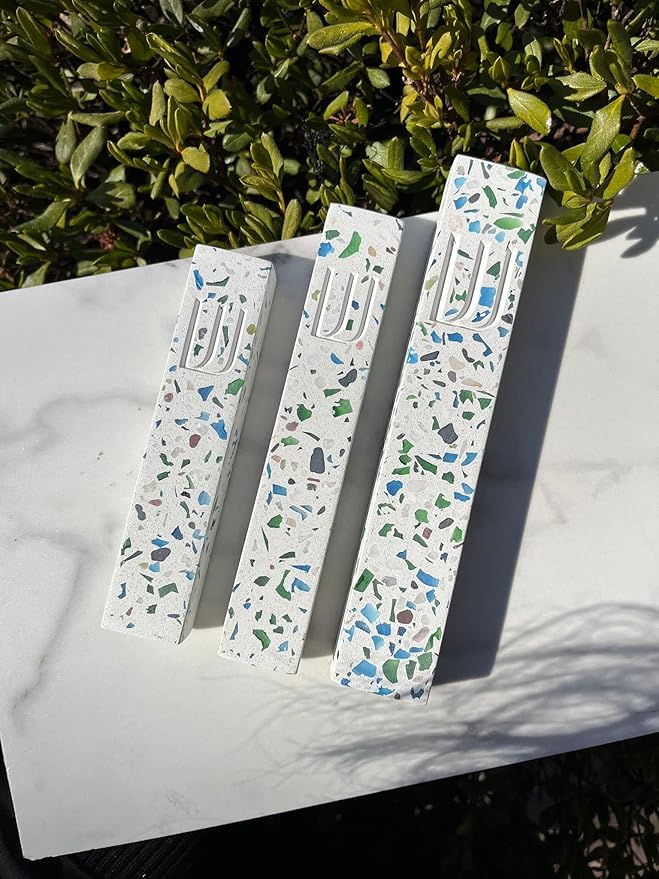 A&S Mezuzot A&S Modern Stone Mezuzah Case Design, Mezuza Cover for Scroll Protection, Easy Peel and Stick Houswarming Gift and Home Blessing (Terrazzo Blue/Green, 7 Inches)