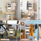 MAX Houser 4 Tier Shelf Hanging Closet Organizer, Space Saver,Closet Hanging Shelf with 2 Sturdy Hooks for Storage, Foldable (Beige)