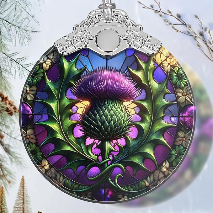 Scottish Thistle Stained Glass Orament - Christmas Ornament - Christmas Decorations for Tree - Holiday Present ldeas - Gift Exchange