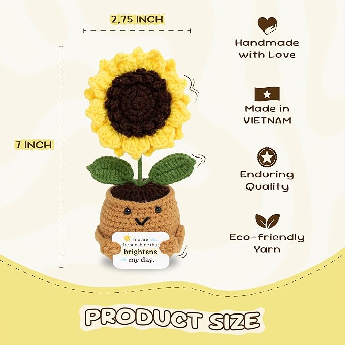 Inspirational Gift - Positive Sunflower Doll Crochet - You are The Sunshine - Positive Gift for Mom, Teacher, Wife, Friend, Sister, Coworker - Mothers Day, Birthday, for Women