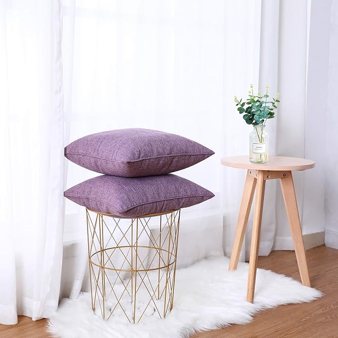 HPUK Linen Throw Pillow Covers Pack of 2, 18x18 Inch Accent Cushion Covers for Living Room, Bedroom, Decorative Solid Color Pillow Covers for Couch, Sofa, Chair, Lavender Mist