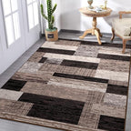 FlyDOIT Modern Geometric Patchwork Area Rug, 7x10 Chocolate Large Rugs for Living Room, Rockwood Collection Indoor Rugs for Bedroom, Throw Carpet Floor Decor for Entryway Dining Room Office Nursery