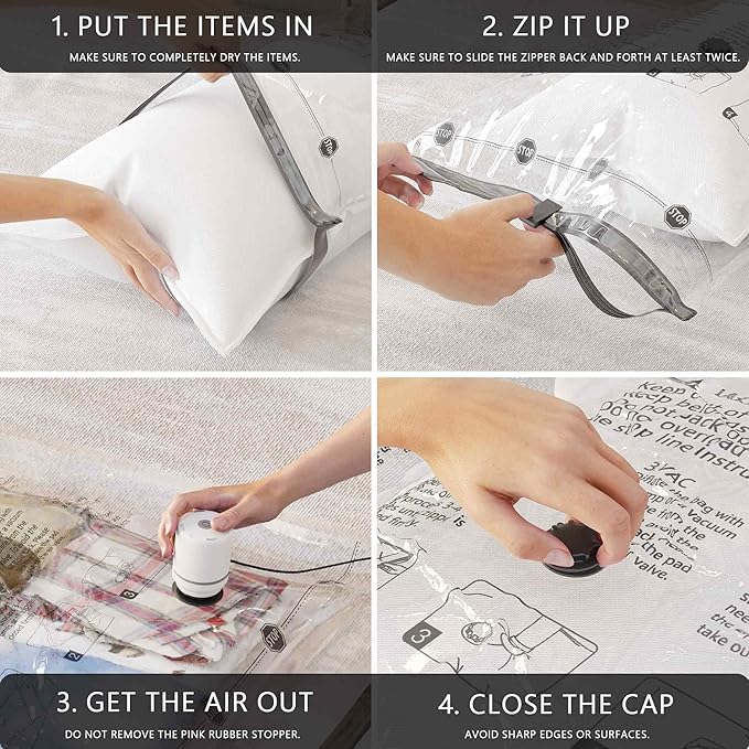 Travel Vacuum Storage Bags with Electric Pump, Space Saver Seal Compression Packing Bags for Clothing Bedding Comforters Blankets Pillows Clothes, 10 Small