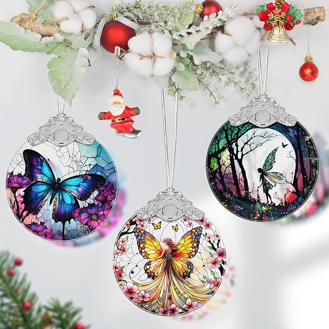 Butterfly Fairy Christmas Ornament - Stained Glass, Tree Decor, Gift Exchange Idea