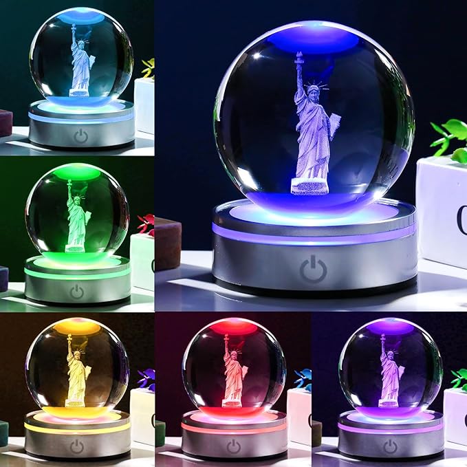Movdyka 3D Crystal Ball Statue of Liberty Figurine New York City Souvenirs Gifts for Women Men Friends, Laser Etched Liberty Statue Ornaments Model with Light Base, USA Souvenir Decor NYC Gifts