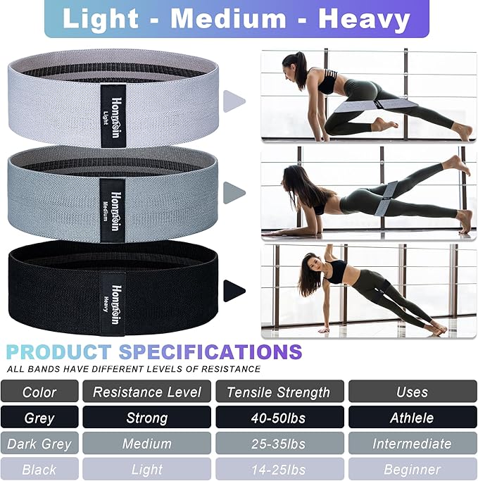 Resistance Bands for Working Out, 3 Levels Exercise Bands Workout Bands Set for Women Men, Hip Legs Booty Bands for Home Fitness, Gym, Yoga, Pilates