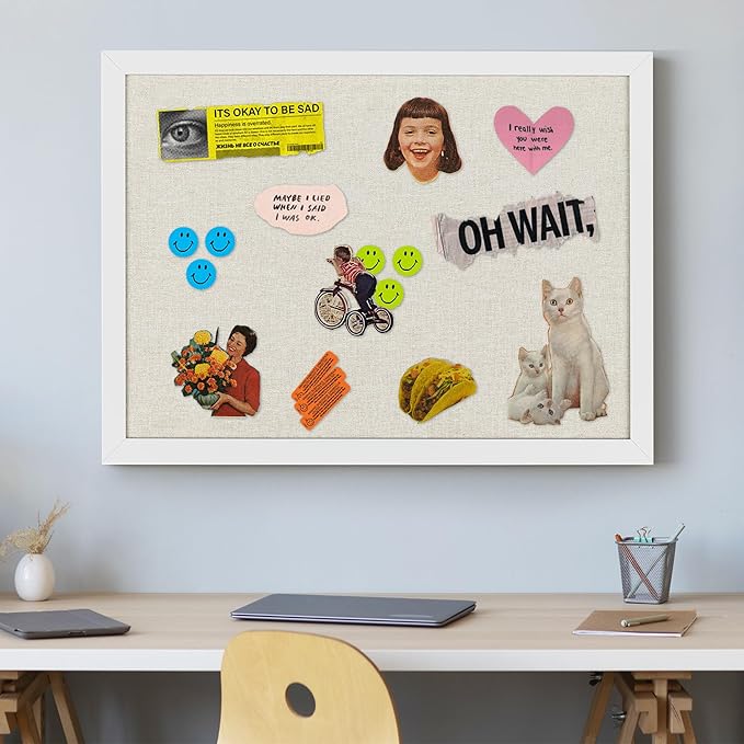 AKTOP 2 Pack White Cork Bulletin Board with Linen 18" X 24", Large Framed Corkboard for Wall, Hanging Pin Board Picture Board for Home Office Decor, Cute Vision Board with Pushpins