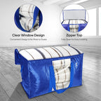 BALEINE 2-Pack Oversized Moving Bags with Reinforced Handles, Heavy-Duty Storage Tote Moving Supplies for Packaging, Camping (Blue w/Window, 2-Pack)