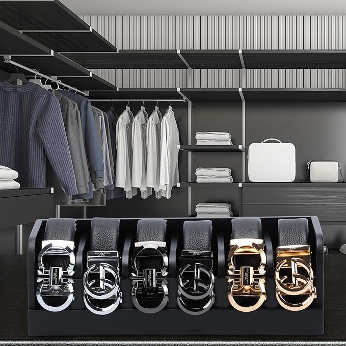 MinBoo Bamboo Belt Organizer Box,6 Grids Belt Rack for Closet and Drawer, Belt Storage Organizer and Displayer for Men Women