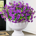 MARTINE MALL 24 Bundles Look Real Artificial Flowers for Outdoors, Realistic Fake Outdoor Flowers, UV Resistant Silk Petunia Flowers for Outside Faux Flowers Plants for Outdoor Porch, Purple