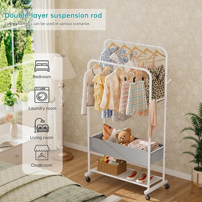 SINGAYE Clothes Garment Coat Rack Drying Clothing Racks Metal Freestanding for Hanging Clothes Portable Closet for Laundry Bedroom White