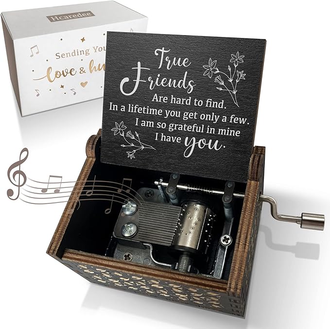 True Friendship Gifts for Women Female You are My Sunshine Wooden Music Box-True Friends are Hard to Find,I am so Grateful in Mine I Have You Keepsake Box for Friends(Black)