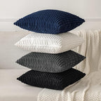 MIULEE Pack of 2 Corduroy Decorative Euro Sham Throw Pillow Covers 24x24 Inch Soft Boho Striped Pillow Covers Modern Farmhouse Home Decor for Halloween Sofa Living Room Couch Bed Black