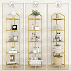 5-Tier Corner Shelf Stand, Gold Corner Bookshelf, Bathroom Storage Rack Shelf, Plant Rack, Tempered Glass, Steel Frame, Modern Style for Living Room, Bathroom, Kitchen, Metallic Gold