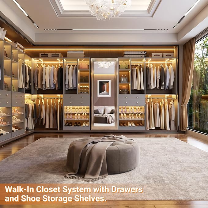 Closet System - 5FT Small Closet System with Drawers, 60" Closet Organizer System with Reversible Hanging Shelving, Closet Systems for Small/Walk-in Closets, Morandi Grey