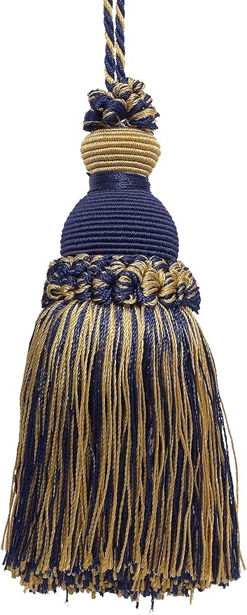 DÉCOPRO Beautiful Hand-Crafted 5" (12.5cm) Key Tassel, 3 1/2" (8.5cm) Loop # IKTJ, Nautical #1152 (Light Gold, Yellow Gold, Navy Blue) Set of 2