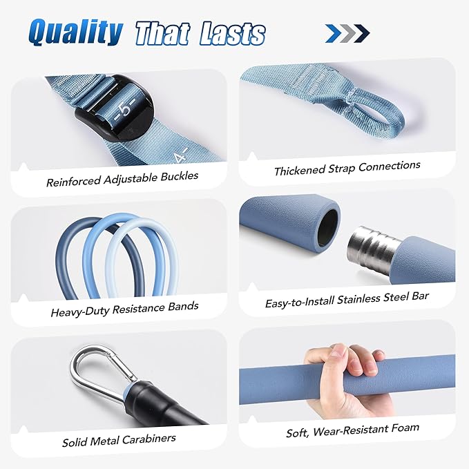 Upgraded Pilates Bar Kit with Resistance Bands Natural Latex for Women & Men, Heavy-Duty Stainless Steel Multifunctional Yoga Pilates Stick for Home Gym Exercise Fitness Equipment Full-Body Workouts