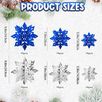 OuMuaMua Winter Christmas Snowflake Decorations Indoor, 24PCS 3D Silver Blue Snowflakes Christmas Hanging Ornaments for Home Xmas Xmas Holiday Winter Wonderland New Year Party Decor Supplies